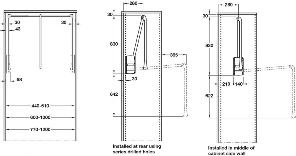 Hafele Pull Out Wardrobe Rail Internal Wardrobe Width 440 1200 Mm